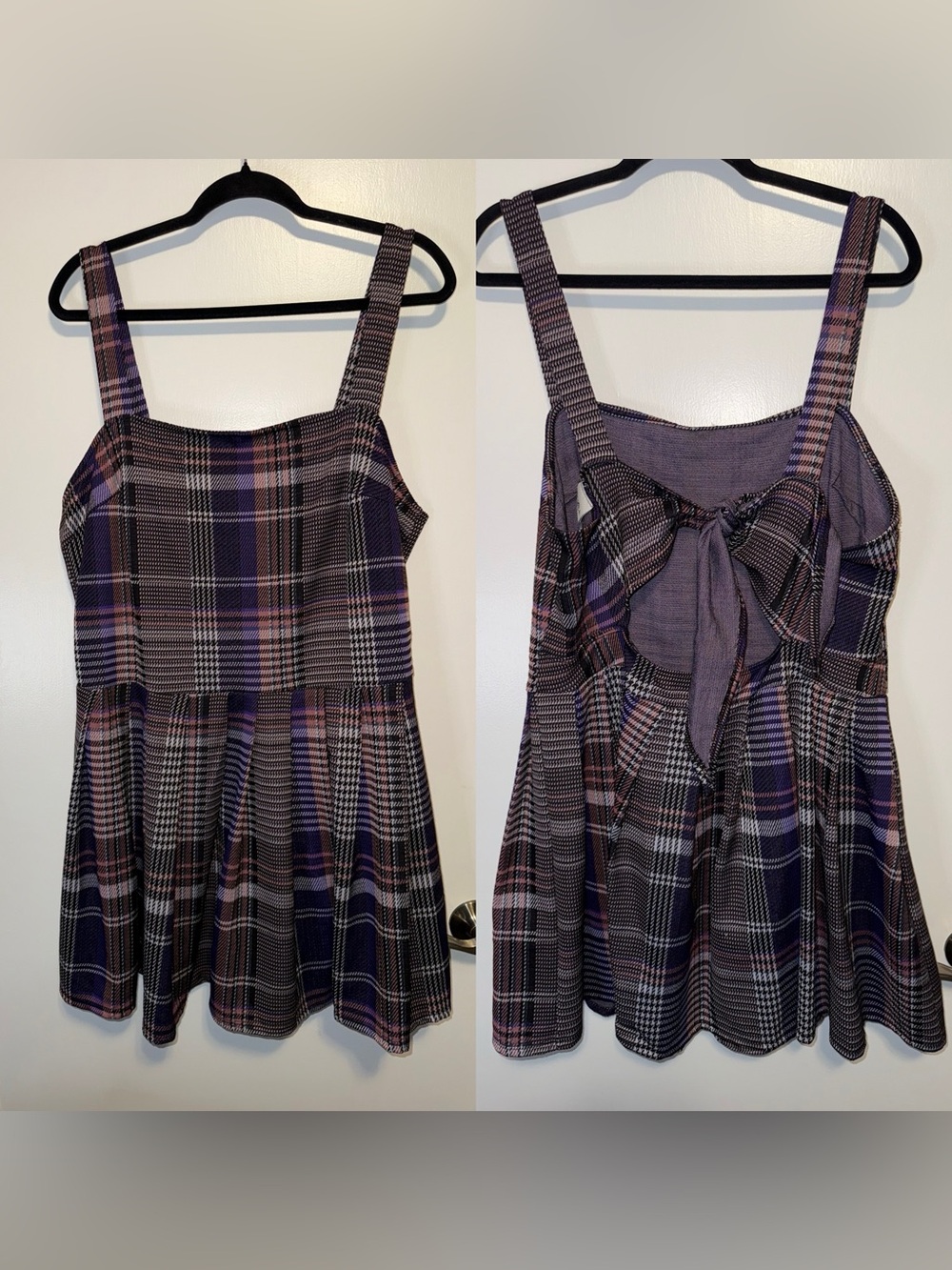 Rue21 Purple Plaid Mini Dress with Bow Back Accent